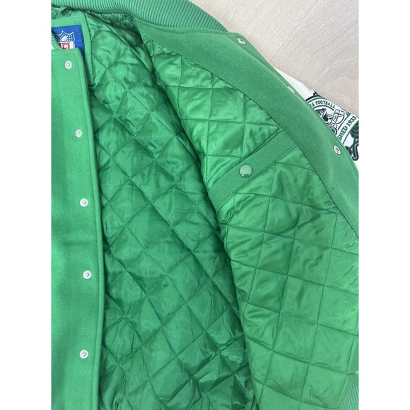 NFL Philadelphia Eagles Vintage Kelly Green Leather Wool Fly Varsity Jacket sz S - Picture 6 of 6